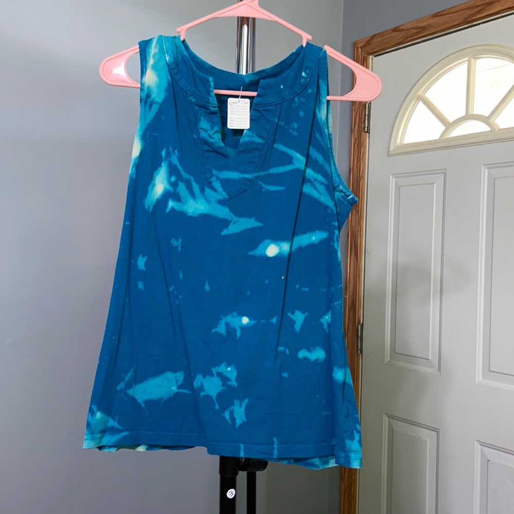 Handmade blue bleached tie dye tank top